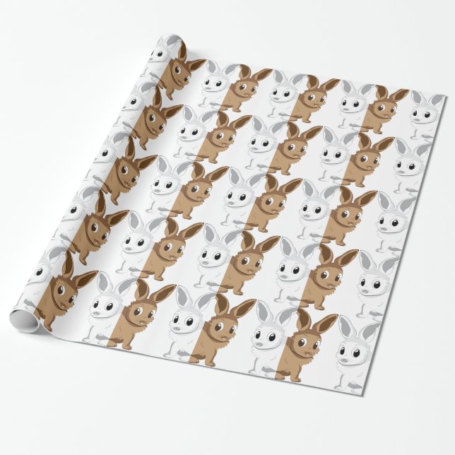 Papel De Presente Coelhos brancos e marrons (Desenrolado)