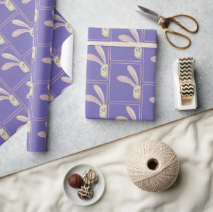 Papel De Presente Coelhos da Páscoa em Roxo