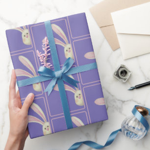 Papel De Presente Coelhos da Páscoa no Roxo