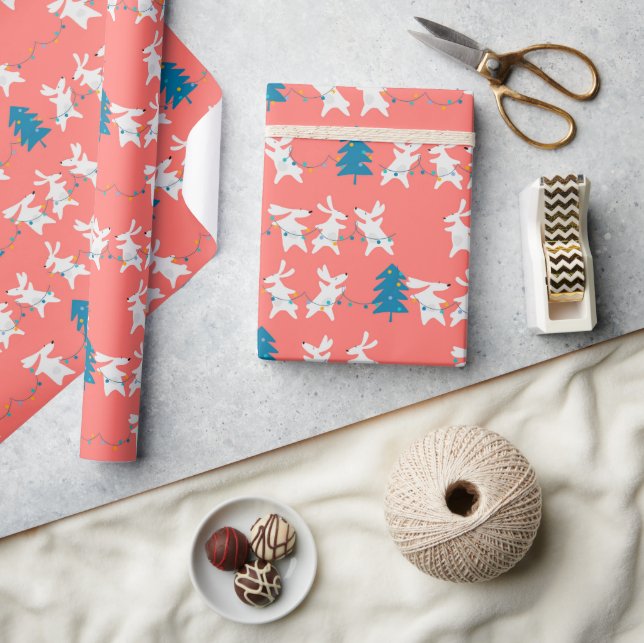 Papel De Presente Coelhos de Natal Bonitos (Artesanato)