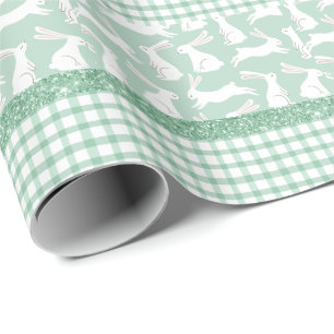 Papel De Presente Coelhos de Xadrez Gingham com brilho verde