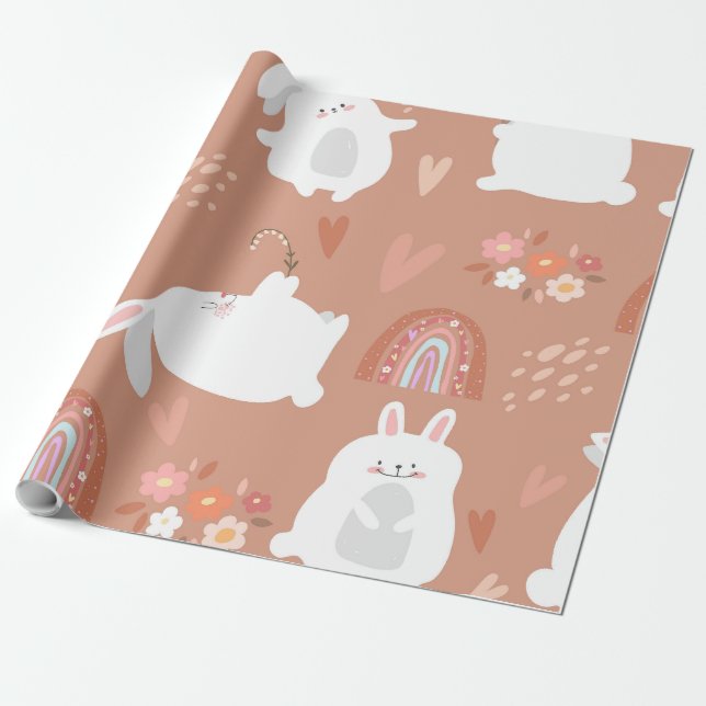 Papel De Presente Coelhos e arco-íris (Desenrolado)