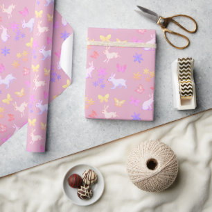 Papel De Presente coelhos e borboletas amarelas