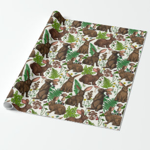 Papel De Presente Coelhos e flora florestal 4