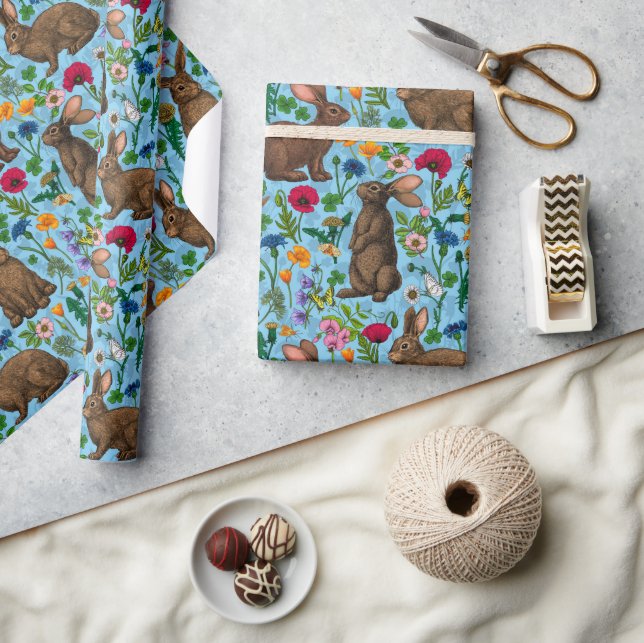 Papel De Presente Coelhos e flores silvestres (Artesanato)