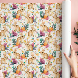 Papel De Presente Coelhos Florais da Primavera em Abundância 