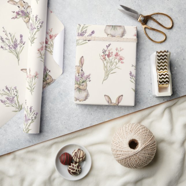 Papel De Presente Coelhos Flores Aniversário (Artesanato)