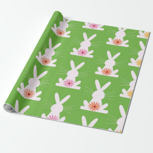 Papel De Presente Coelhos Geométricos de Páscoa com padrão de flores