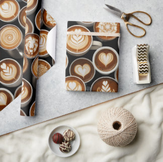 Papel De Presente Coffee Themed Wrapping Paper