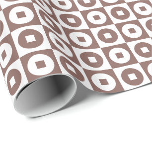 Papel De Presente Cognac Marrom e Branco Quadrado Círculo