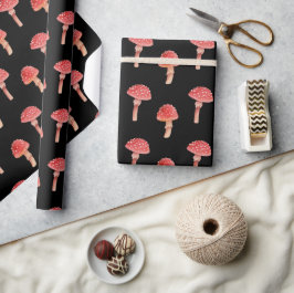 Papel De Presente Cogumelo Vermelho Whimsic | Toadool Black Woodland