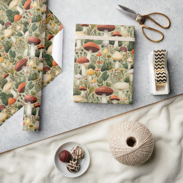 Papel De Presente Cogumelos coloridos - (Artesanato)