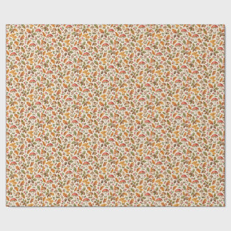 Papel De Presente Cogumelos e Bolotas de Floresta Outonal em Aquarel