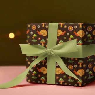 Papel De Presente Cogumelos e caracóis retro