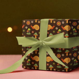 Papel De Presente Cogumelos e caracóis retro Cottagecore  