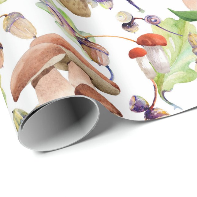 Papel De Presente cogumelos em um teste padrão macio da aguarela (Ponta do rolo)