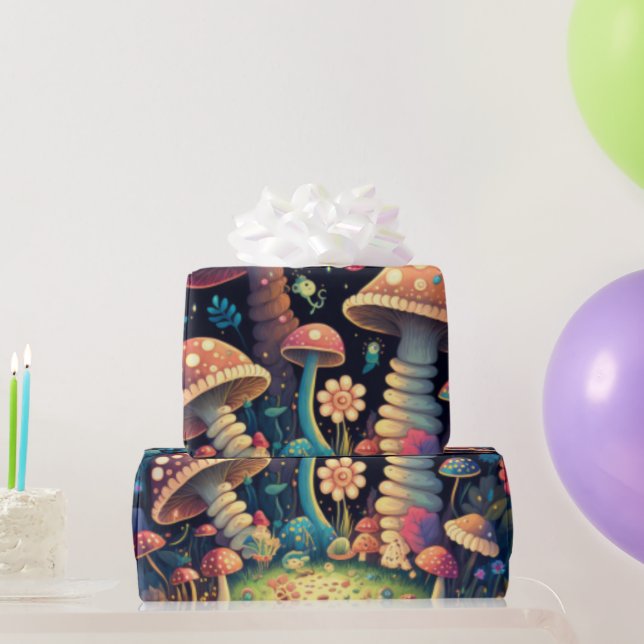 Papel De Presente Cogumelos fofinhos, algodão, padrão de moldagem Pa (Presentes para festas)