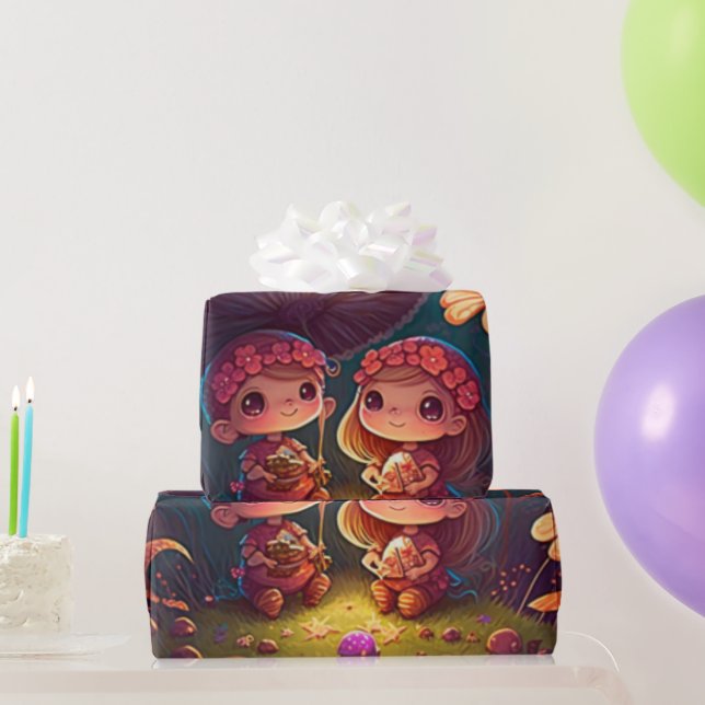 Papel De Presente Cogumelos fofinhos, algodão, padrão de moldagem Pa (Presentes para festas)