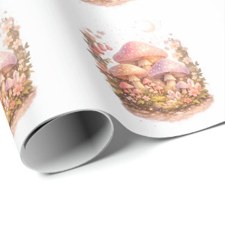 Papel De Presente Cogumelos Mágicos Vibes Pastel de Casa de Fadas