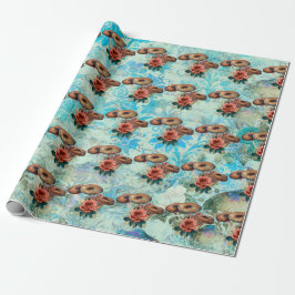 Papel De Presente Cogumelos Marrom Woodland Antigos Rosas Blue Mint