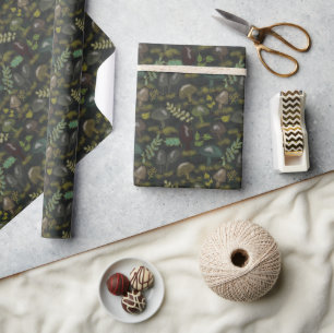 Papel De Presente Cogumelos Moody Dark Sage Dirt Brown Cinza Verde