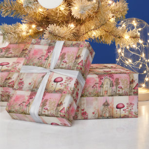 Papel De Presente Cogumelos rosa caprichosos e fofos