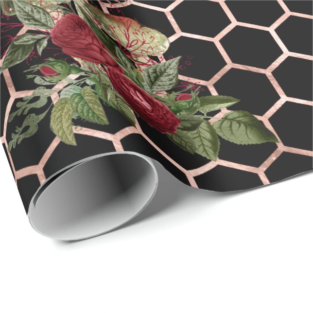 Papel De Presente Cogumelos Rosa Woodland Mint Floral Honeycomb (Ponta do rolo)