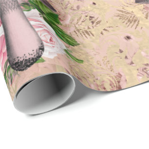 Papel De Presente Cogumelos Rosa Woodland Vintage Rosas Damasco