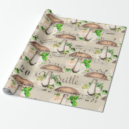 Papel De Presente Cogumelos Woodland Antiquado Boletus Music Notes