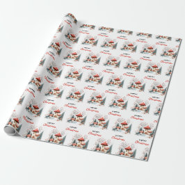 Papel De Presente Cogumelos Woodland de inverno Feliz Natal