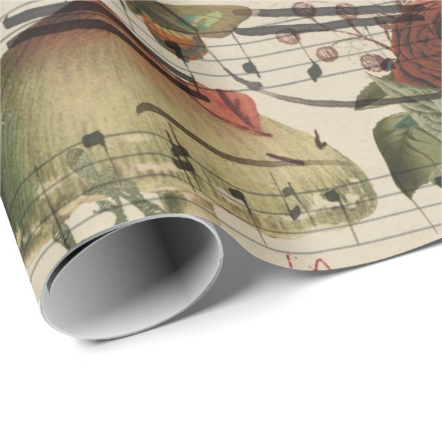 Papel De Presente Cogumelos Woodland Marsala Mint Floral Notas Músic (Ponta do rolo)