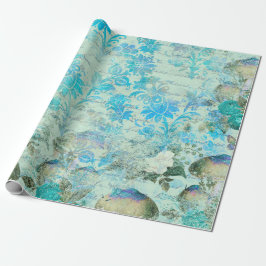 Papel De Presente Cogumelos Woodland Rosa Antigo Letra Aqua Azul