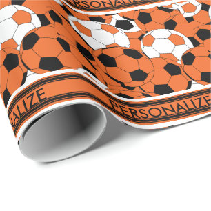 Papel De Presente Colagem alaranjada da bola de futebol