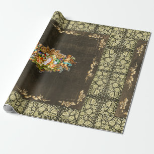 Papel De Presente Colagem da safra Retro com rendas e flores