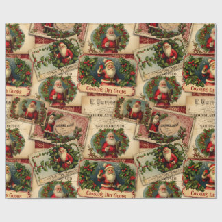 Papel De Presente Colagem de Anúncios de Papai Noel Vitoriano