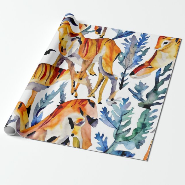 Papel De Presente Colagem de Aquarelas Whimsical Wildlife (Desenrolado)