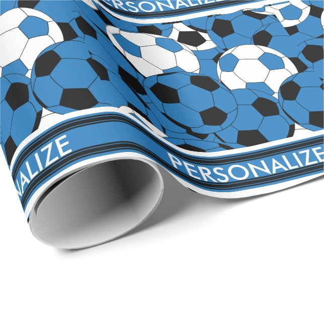Papel De Presente Colagem de Bola de Futebol Azul (Ponta do rolo)
