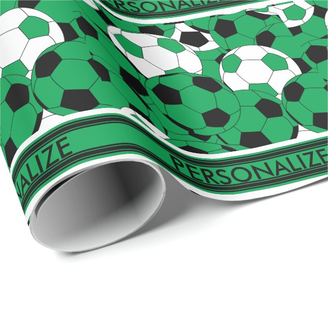 Papel De Presente Colagem de Bola de Futebol Verde (Ponta do rolo)