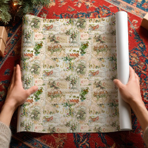 Papel De Presente Colagem de Cartão de Natal Vitoriano