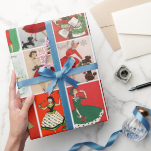 Papel De Presente Colagem de Cartões de Natais vintages Retroativos