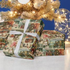 Papel De Presente Colagem de Cartões de Natal Vintage Retrô
