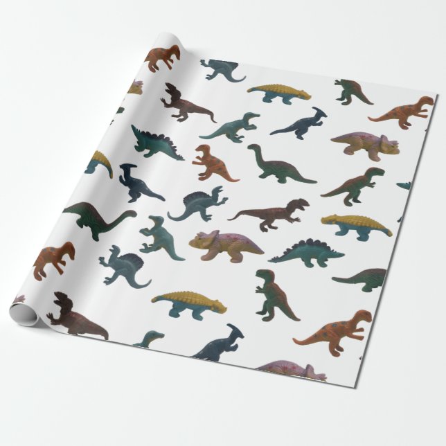 Papel De Presente Colagem de Dinossauros de Brinquedos Plásticos (Desenrolado)
