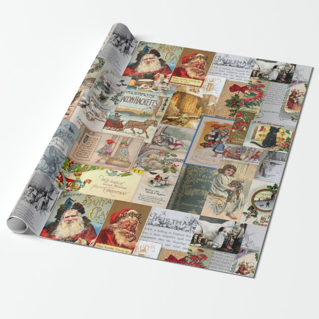 Papel De Presente Colagem de Ephemera de Natal Antigo Decoupage (Desenrolado)