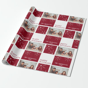 Papel De Presente Colagem de Floco de Neve Vermelho de Foto de Famíl
