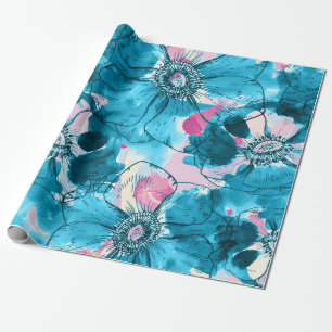 Papel De Presente Colagem de flores azuis e rosas desarrumadas