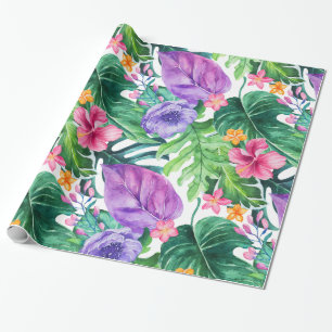 Papel De Presente Colagem de flores e folhas tropicais exuberantes e