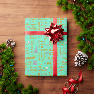 Papel De Presente Colagem de Fontes de Natal de Script Whimsical - M