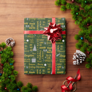 Papel De Presente Colagem de Fontes de Natal de Script Whimsical - V