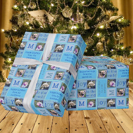 Papel De Presente Colagem de Fotos 3 Azul Claro Azul-Azul Moderno JO