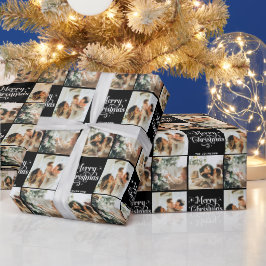 Papel De Presente Colagem de Fotos 3 da Família de Natal Merry Black